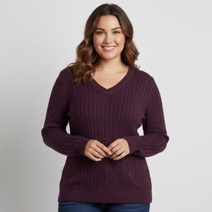 Croft & Barrow‎ Plum Cable Knit V Neck Y2K Style Sweater Medium